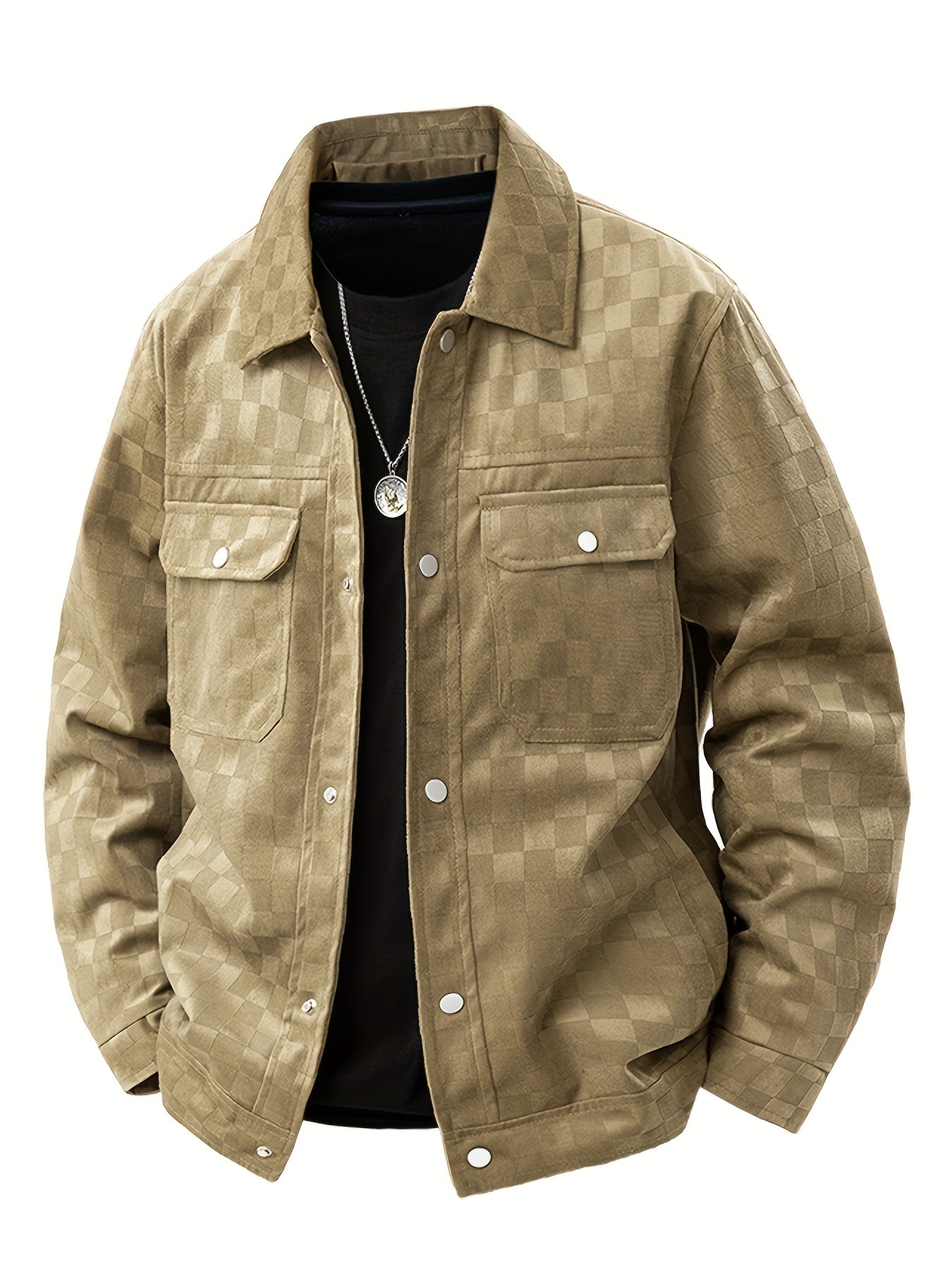 Leo Relaxed Fit Checkered Trucker Jacket For Men By TrendAura With Button Front And Chest Pockets