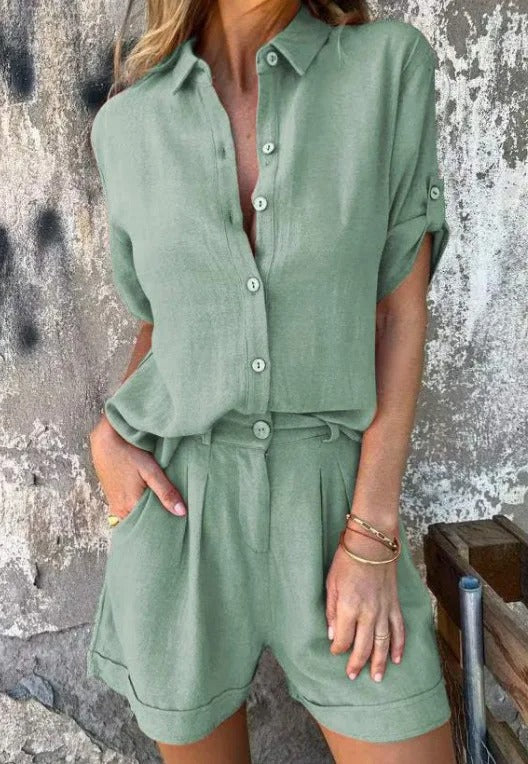 Women's Summer Shorts and Top Set with Breathable Fabric and Relaxed Fit