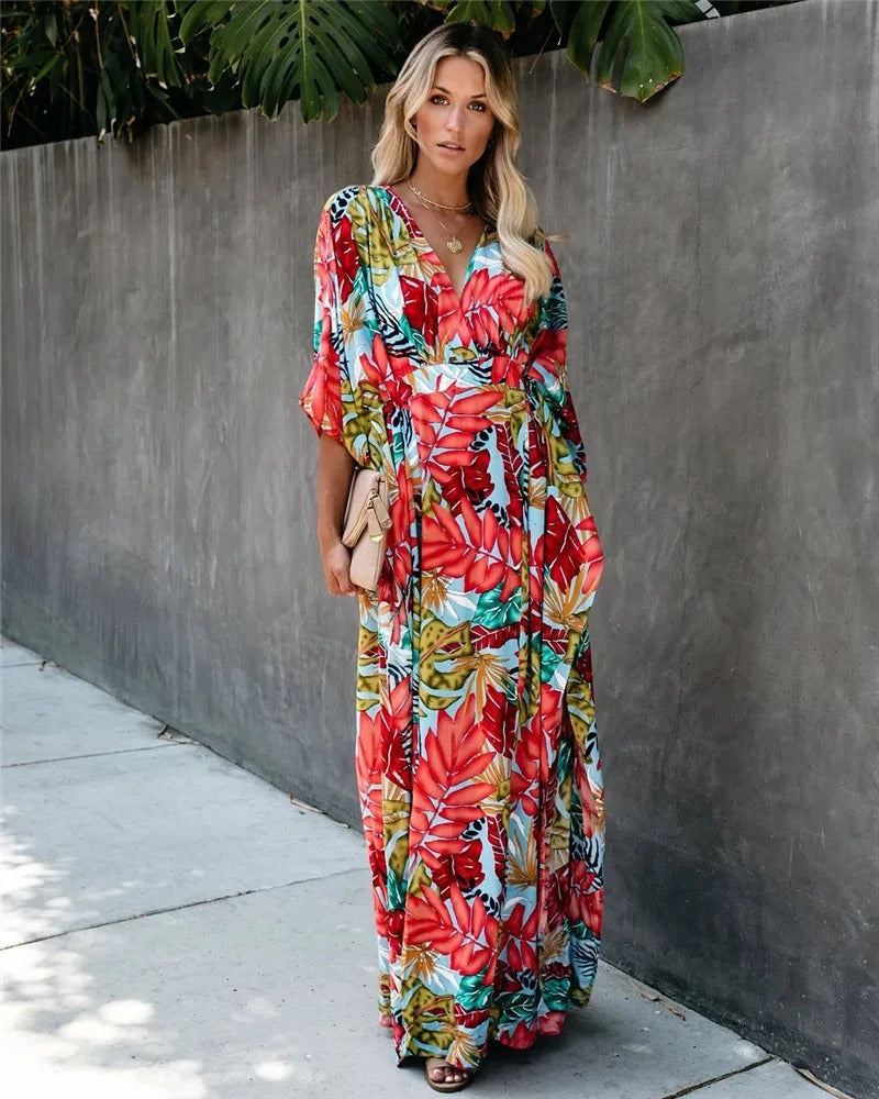 Women's Maxi Dress with Wrap Design and Flowing Skirt - TrendAura