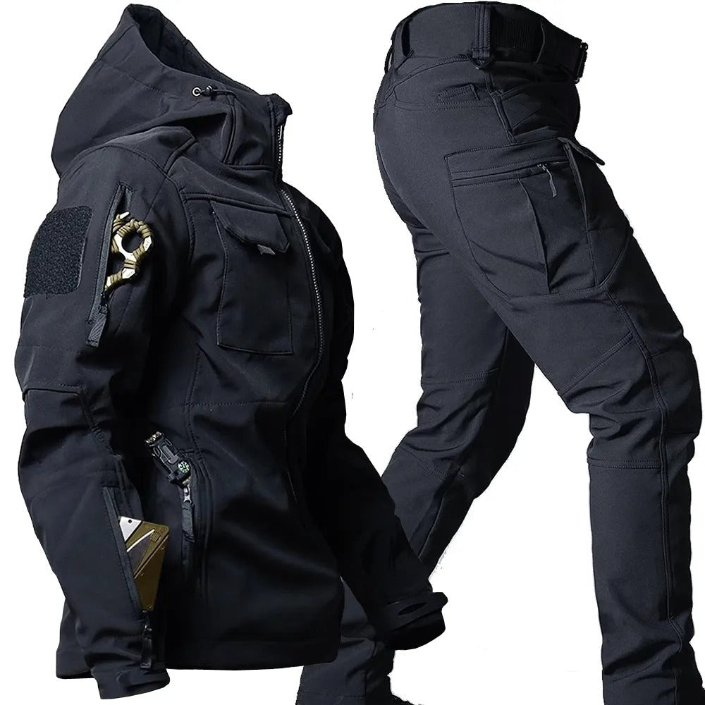 John Mens Outdoor Softshell Jacket And Pants Set Waterproof Windproof With Pockets And Adjustable Fit