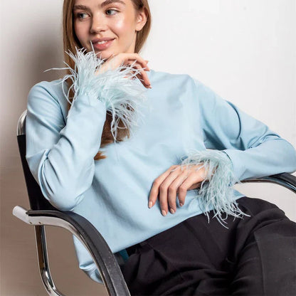 Eloura-Moda | Long sleeve top with feathers