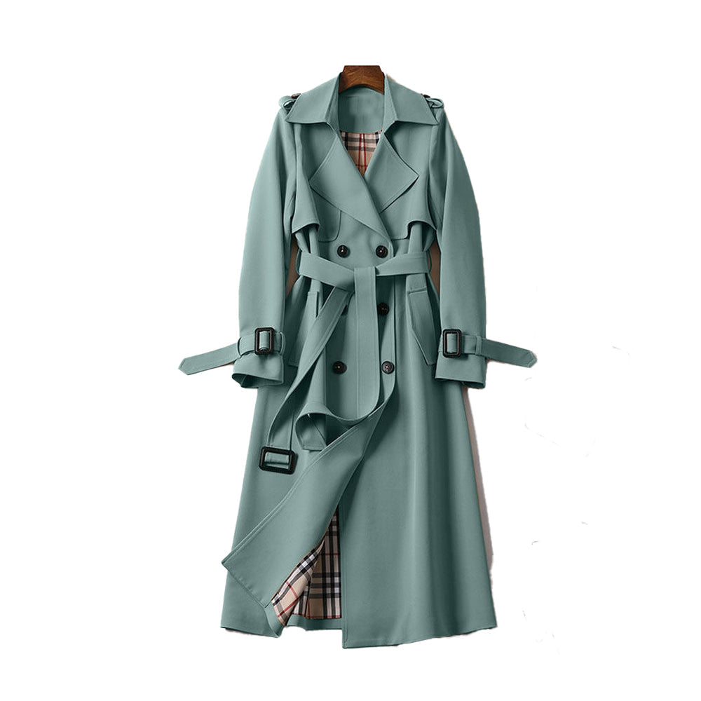 Double-Breasted Belted Mid-Calf Trench Coat for Women – Stylish & Functional Design