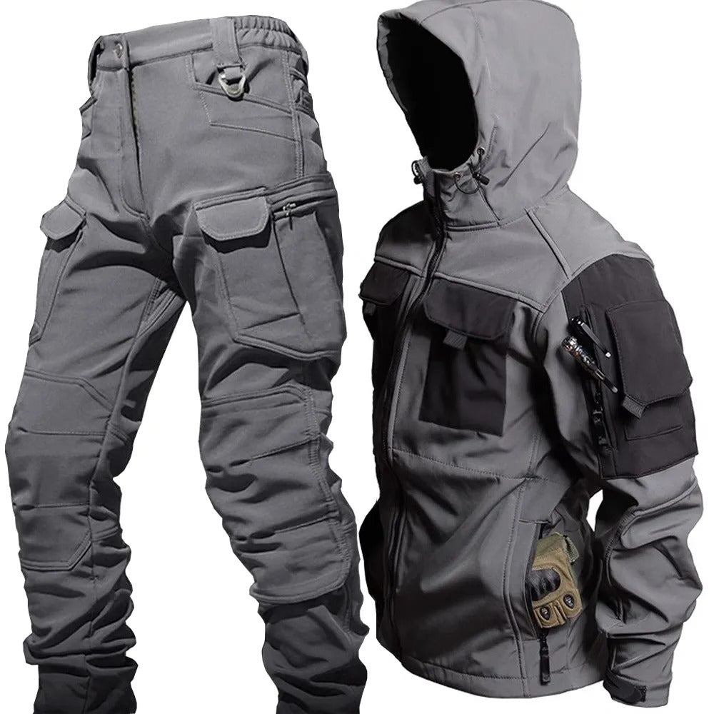 John Mens Outdoor Softshell Jacket And Pants Set Waterproof Windproof With Pockets And Adjustable Fit