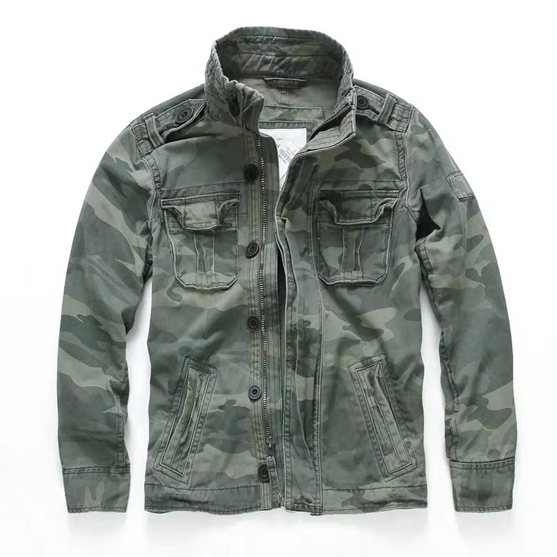 Mens M65 Retro Denim Cargo Jacket With Multiple Pockets Field Coat For Outdoor Adventures
