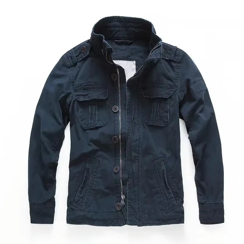 Mens M65 Retro Denim Cargo Jacket With Multiple Pockets Field Coat For Outdoor Adventures