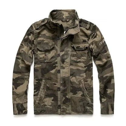 Mens M65 Retro Denim Cargo Jacket With Multiple Pockets Field Coat For Outdoor Adventures