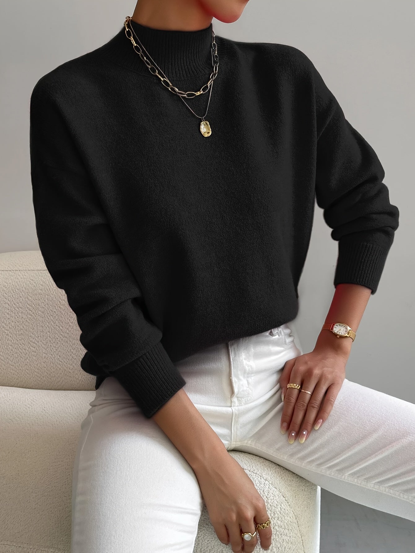 Women's Turtleneck Sweater with Long Sleeves and Soft Knit