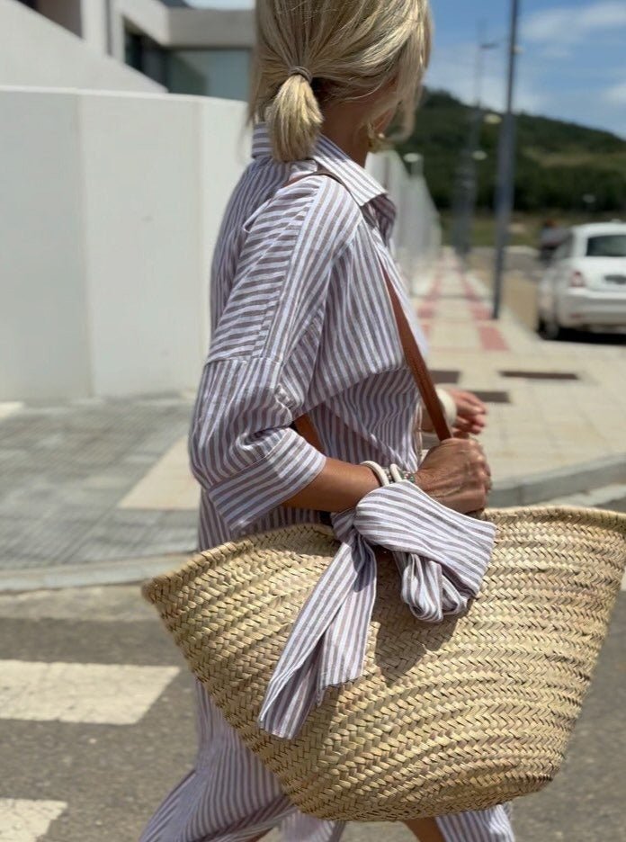Marina Striped Shirt Dress For Women With Flattering High Low Hem And Full Button Placket