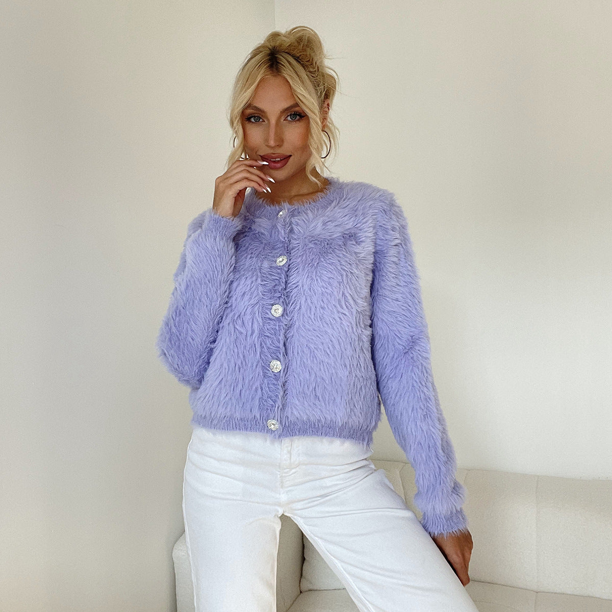 Marissa  - Fluffy Button-Up Cardigan For Women - TrendAura