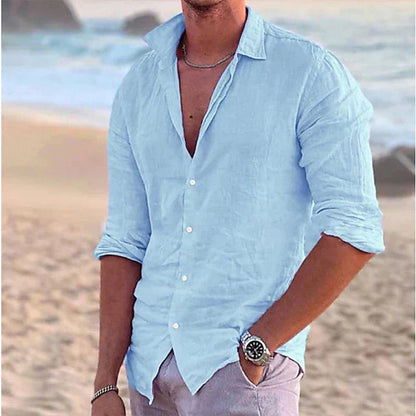 Linen Long-Sleeve Shirt For Men Breathable Lightweight Comfort Spring Summer Essential Wardrobe