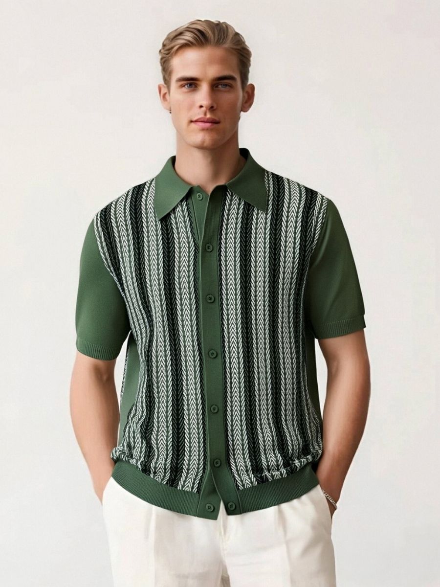 TrendAura | Men's Knitted Cuban Shirt