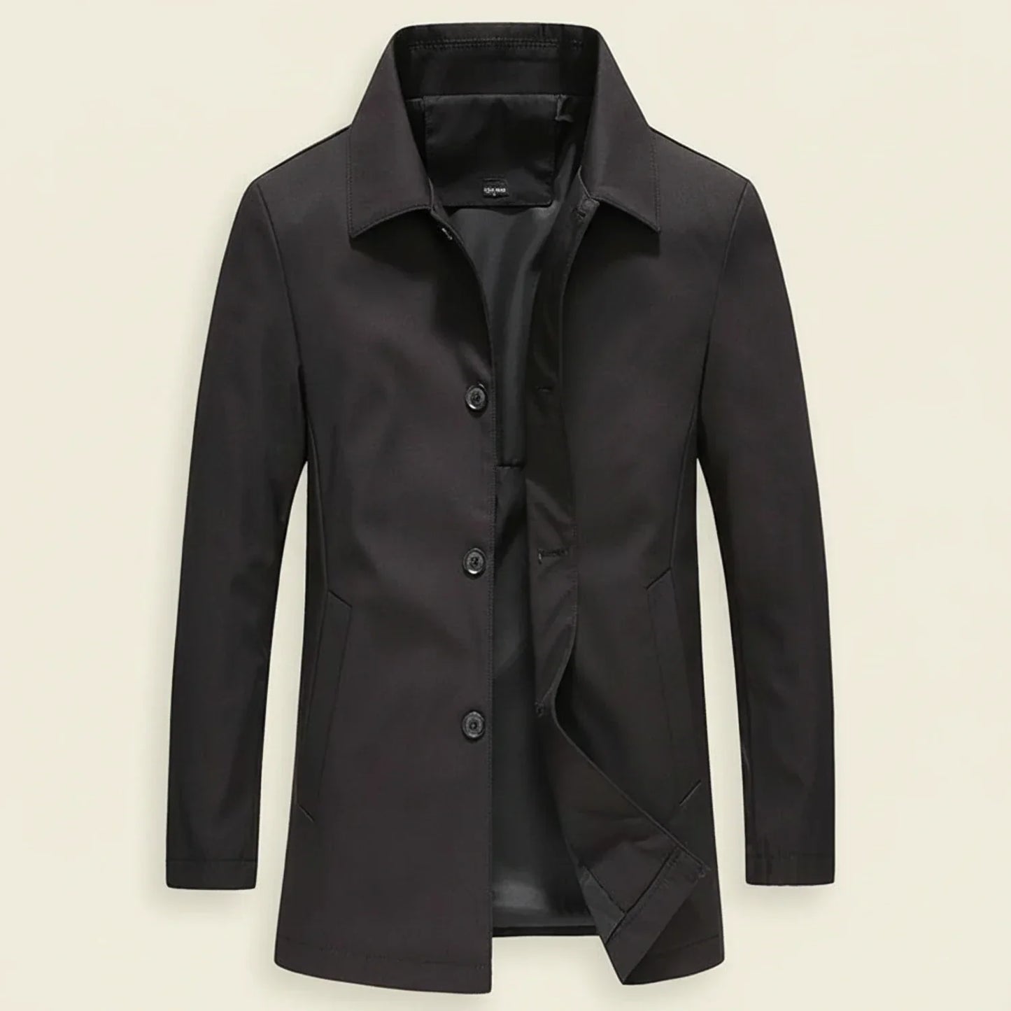 Men's Minimalist Mid Length Overcoat Button Down Front With Classic Collar Timeless Versatile Everyday Essential