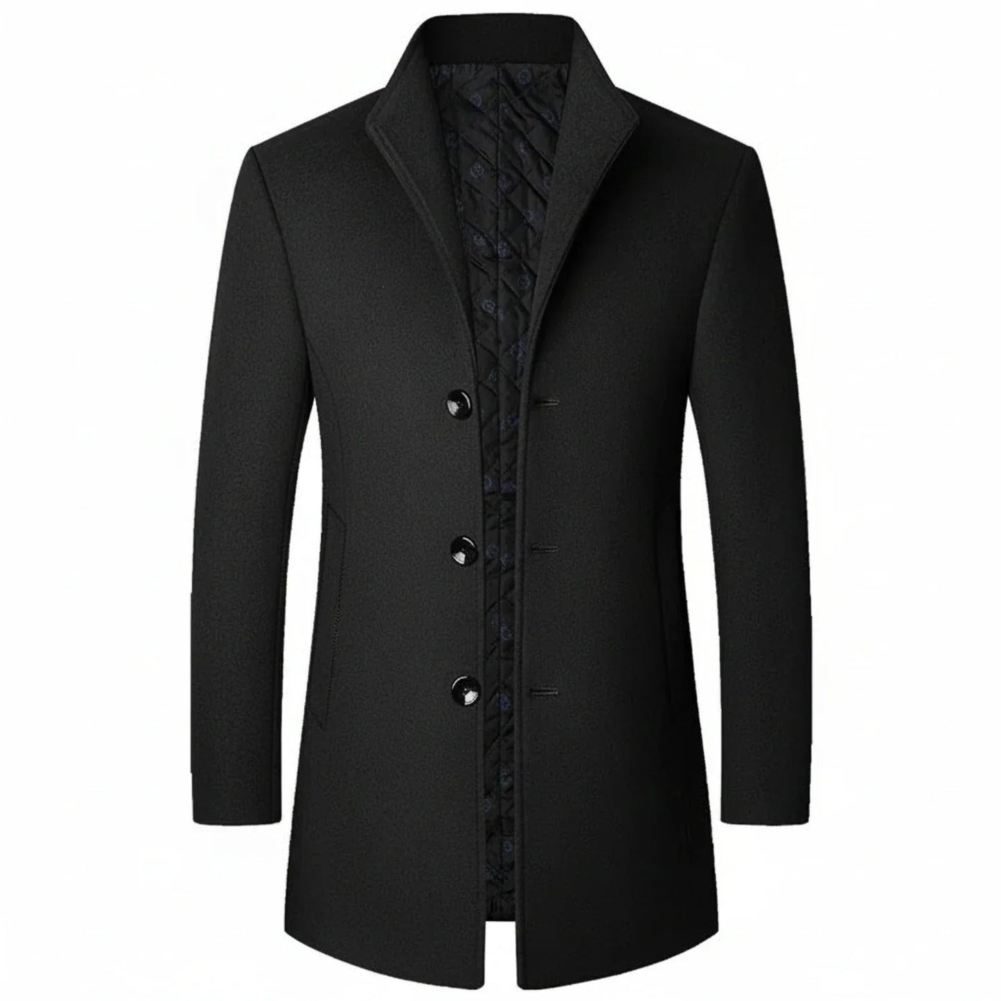 TrendAura Men's Classic Three Button Formal Overcoat With Notch Lapel Mid Length Wool Blend