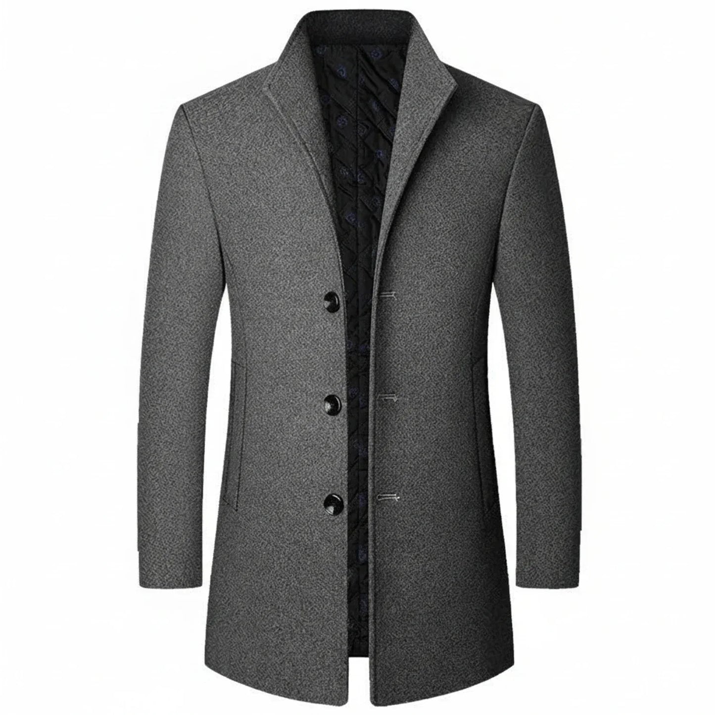 TrendAura Men's Classic Three Button Formal Overcoat With Notch Lapel Mid Length Wool Blend