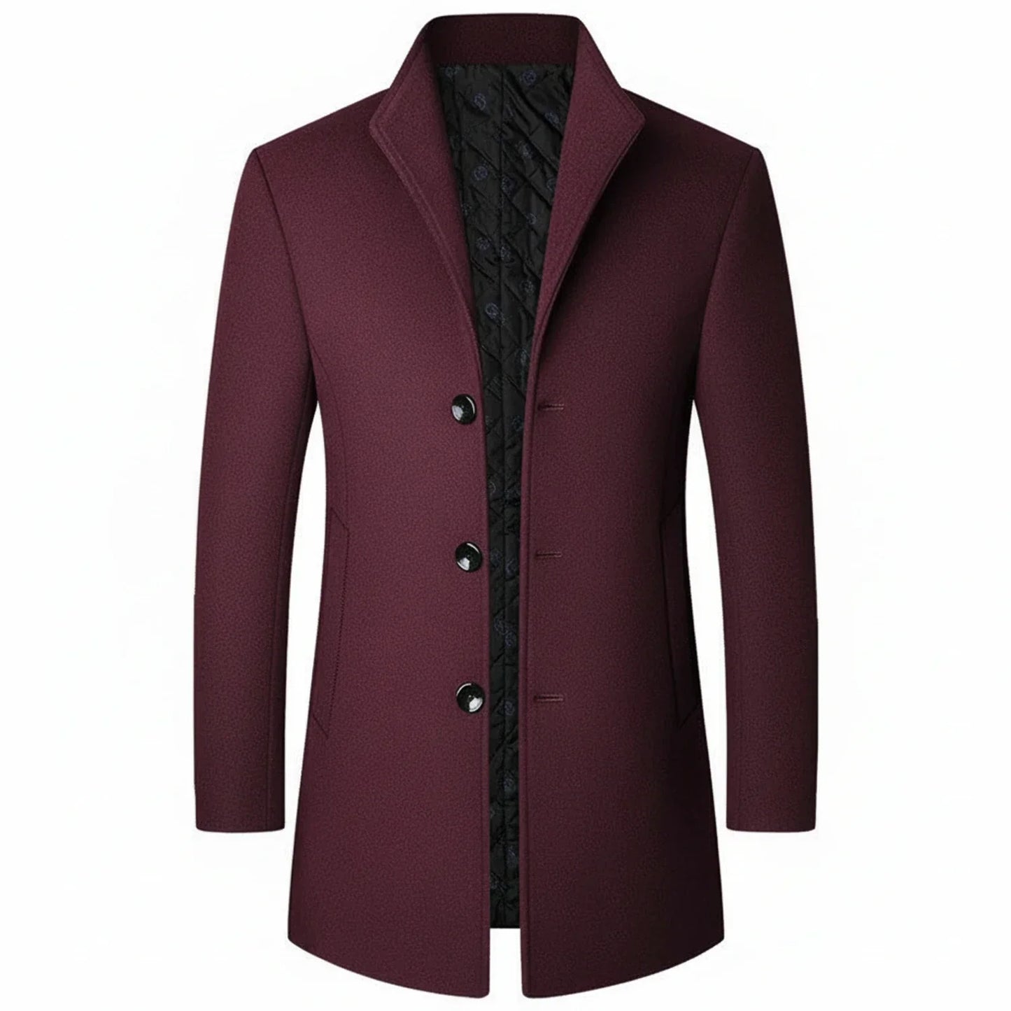 TrendAura Men's Classic Three Button Formal Overcoat With Notch Lapel Mid Length Wool Blend