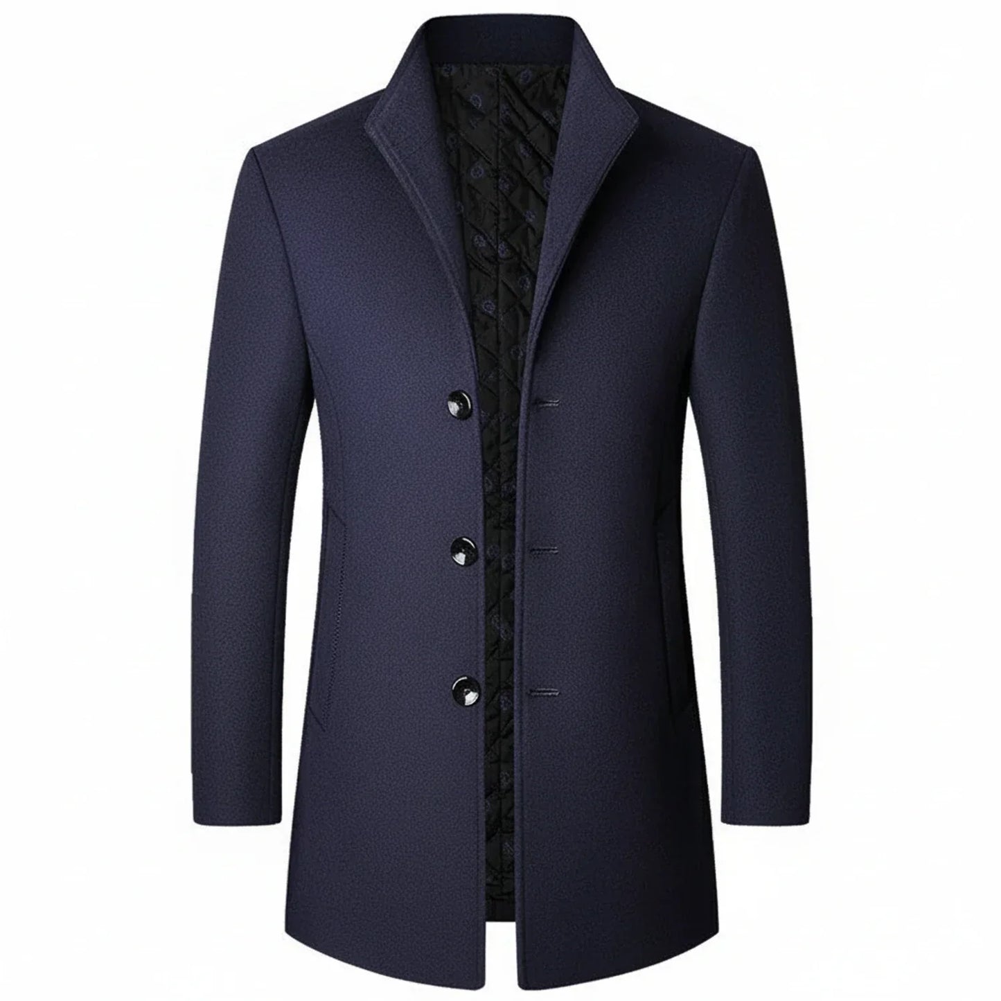 TrendAura Men's Classic Three Button Formal Overcoat With Notch Lapel Mid Length Wool Blend