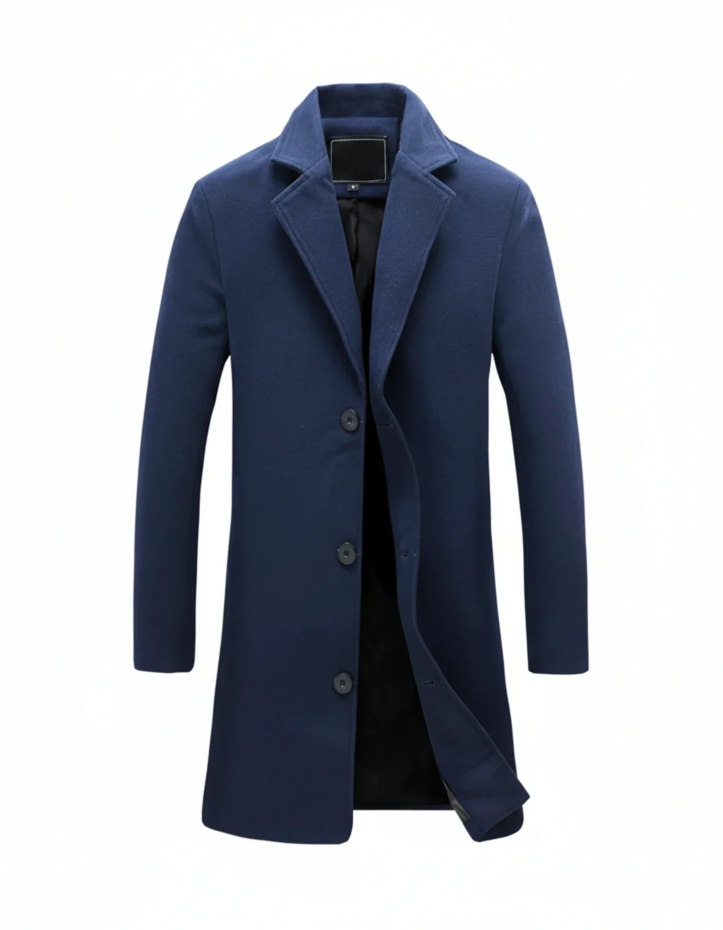 Mens Classic Formal Long Overcoat With Notch Lapel And Button Front For Versatile Formal Or Casual Wear TrendAura