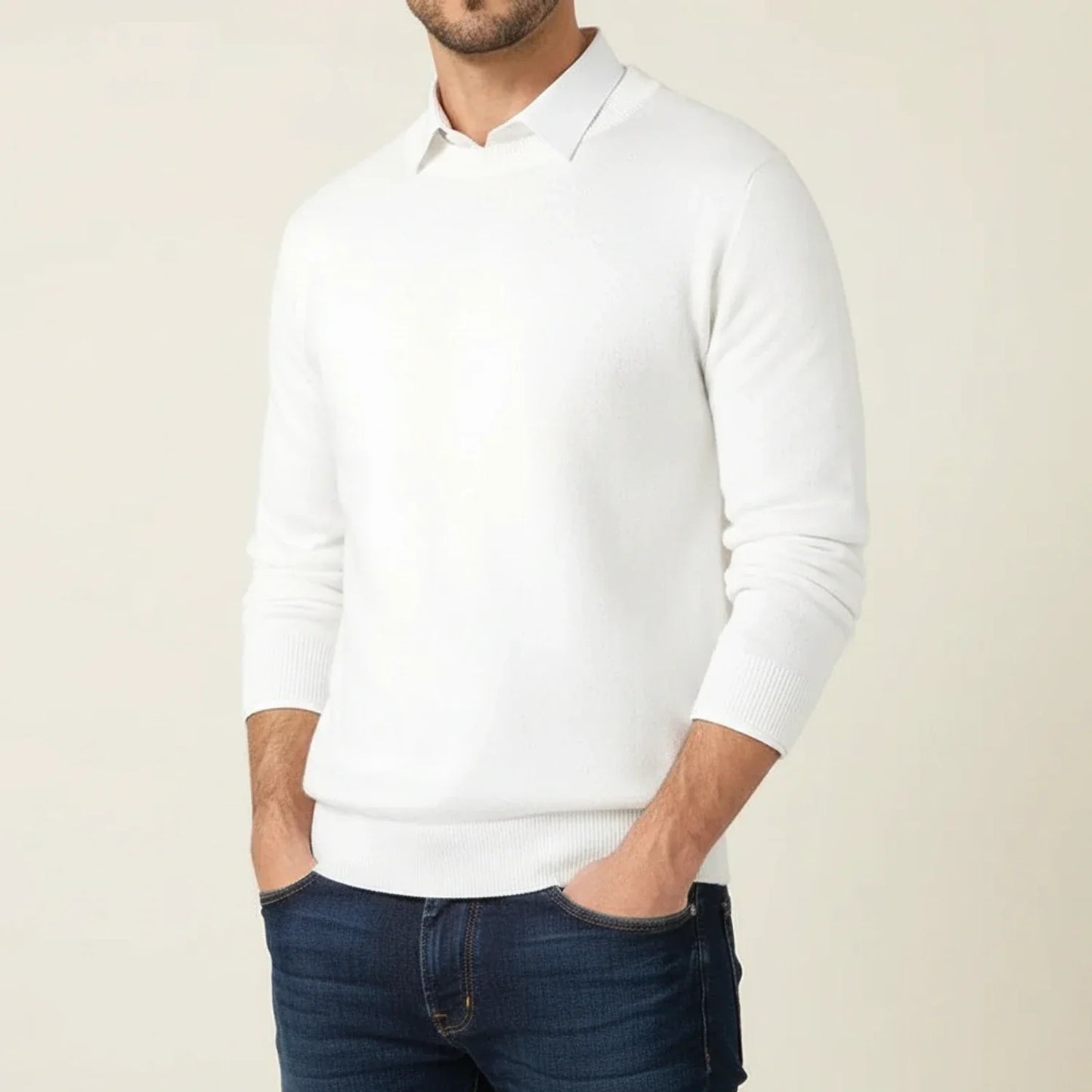 Men's Regular Fit Crewneck Sweater With Ribbed Cuffs And Hem For Everyday Casual Wear