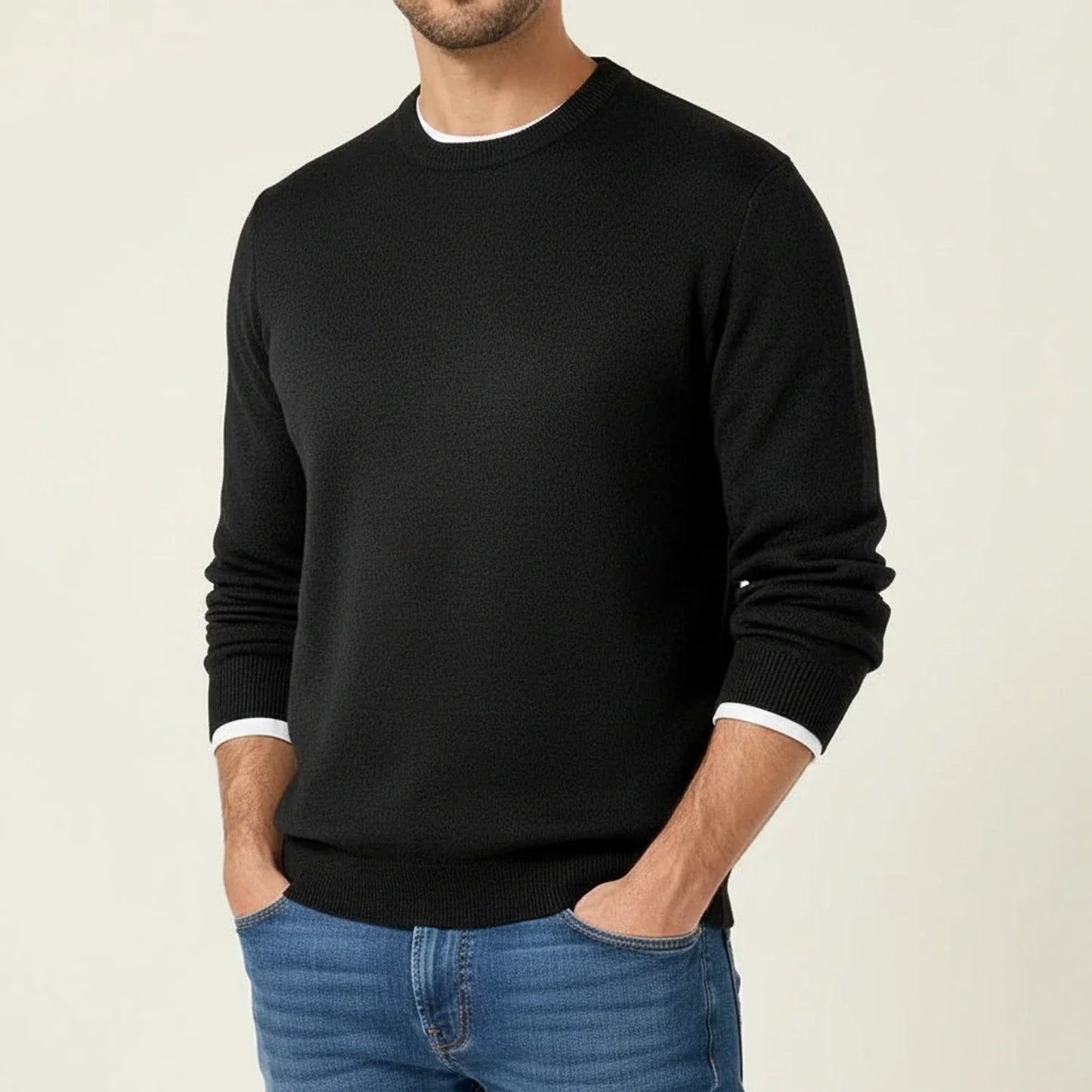 Men's Regular Fit Crewneck Sweater With Ribbed Cuffs And Hem For Everyday Casual Wear