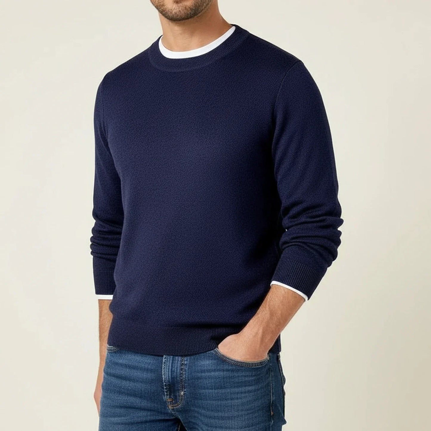 Men's Regular Fit Crewneck Sweater With Ribbed Cuffs And Hem For Everyday Casual Wear