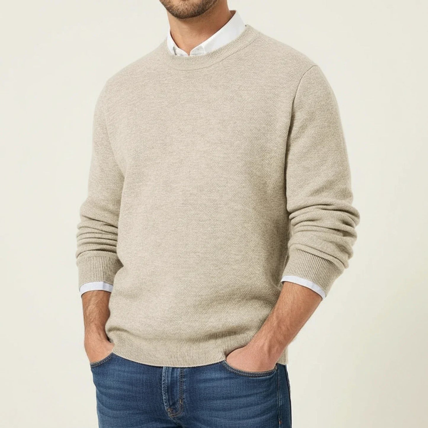 Men's Regular Fit Crewneck Sweater With Ribbed Cuffs And Hem For Everyday Casual Wear