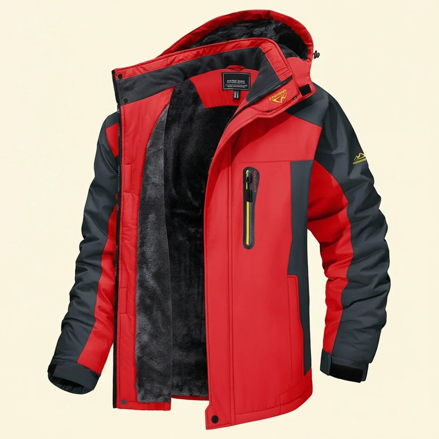 Men's Hooded Waterproof Winter Fleece Jacket By TrendAura With Full Zip Closure Color Block Design And Multiple Pockets