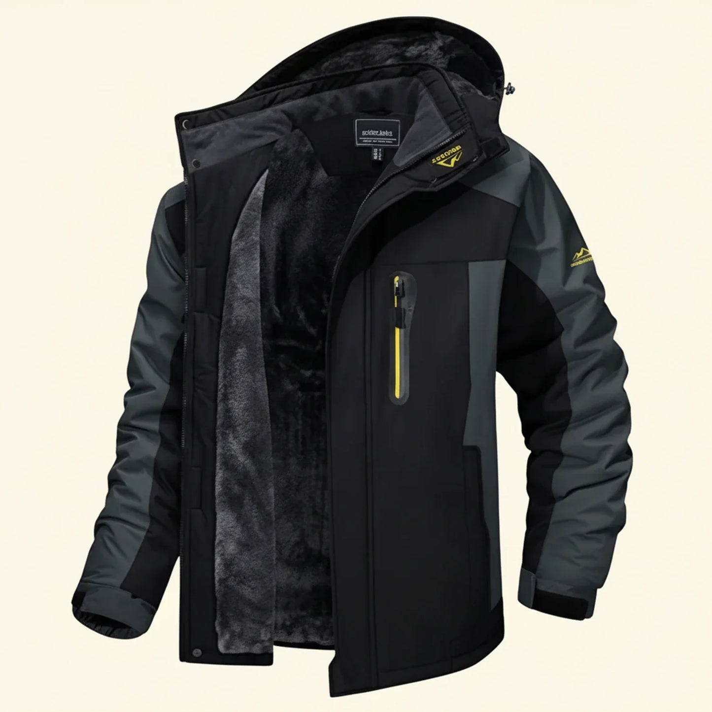 Men's Hooded Waterproof Winter Fleece Jacket By TrendAura With Full Zip Closure Color Block Design And Multiple Pockets