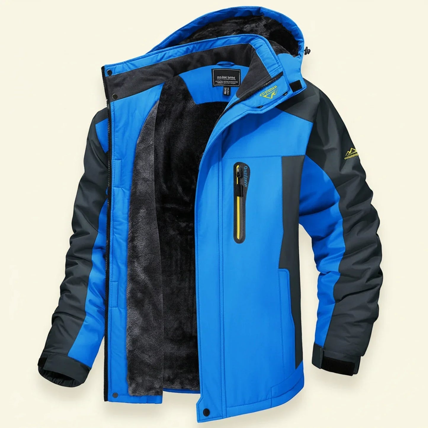 Men's Hooded Waterproof Winter Fleece Jacket By TrendAura With Full Zip Closure Color Block Design And Multiple Pockets