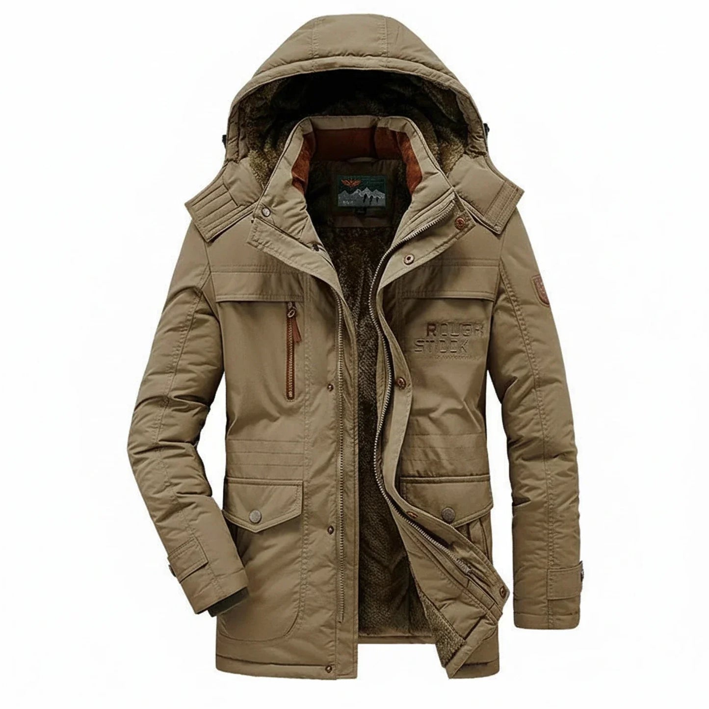 Men's Winter Hooded Parka Jacket Military Inspired Mid Length With Full Zip Closure And Multiple Pockets TrendAura