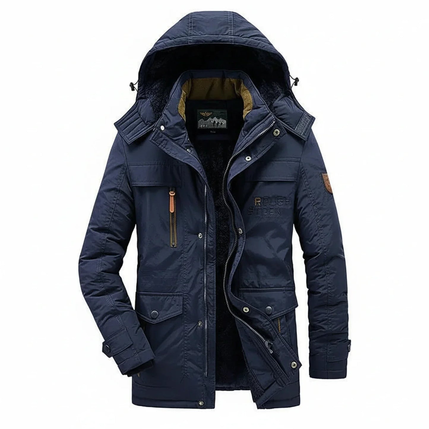 Men's Winter Hooded Parka Jacket Military Inspired Mid Length With Full Zip Closure And Multiple Pockets TrendAura