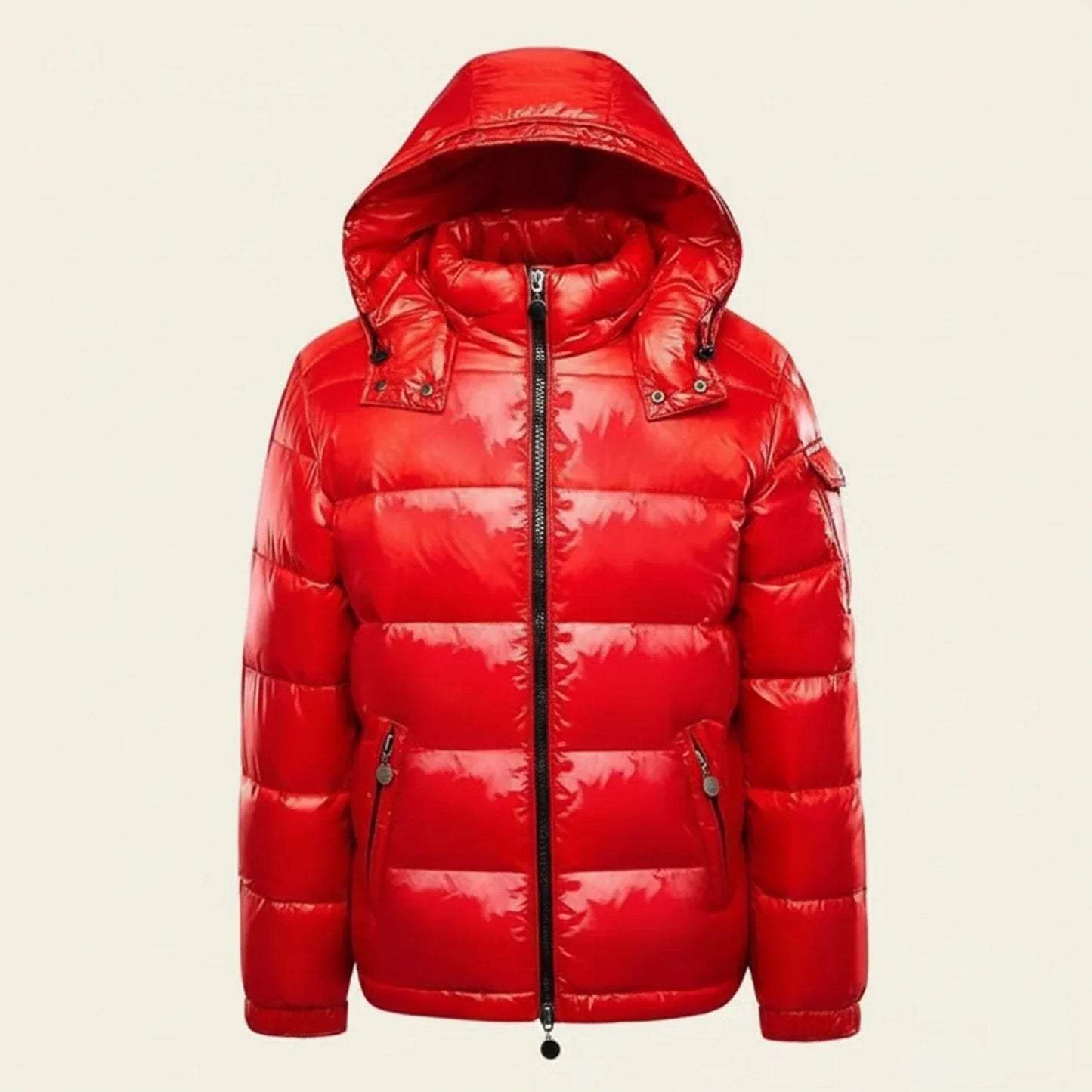Men's Glossy Hooded Puffer Jacket With Quilted Design Zip Front Regular Fit Warm Winter Coat