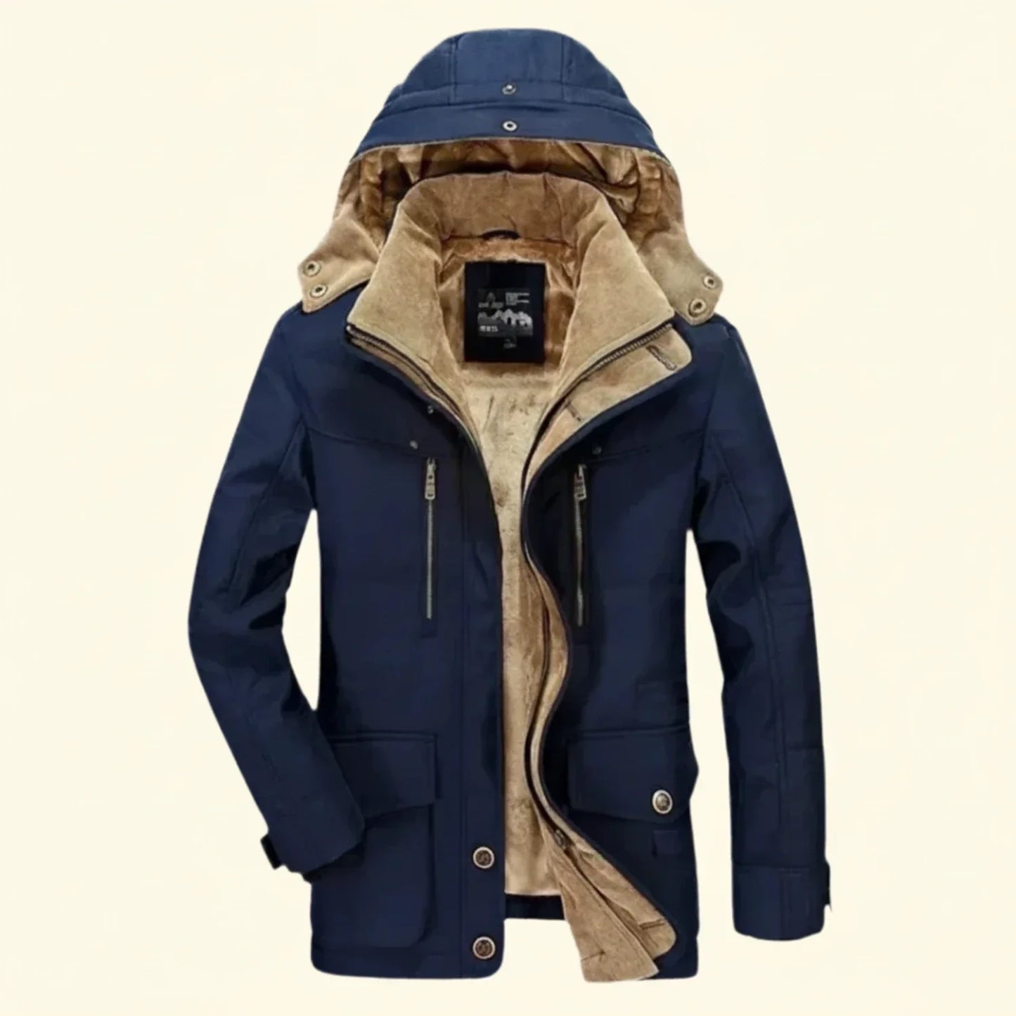 TrendAura Men's Hooded Utility Winter Jacket With Multiple Pockets And Quilted Shoulder Detail