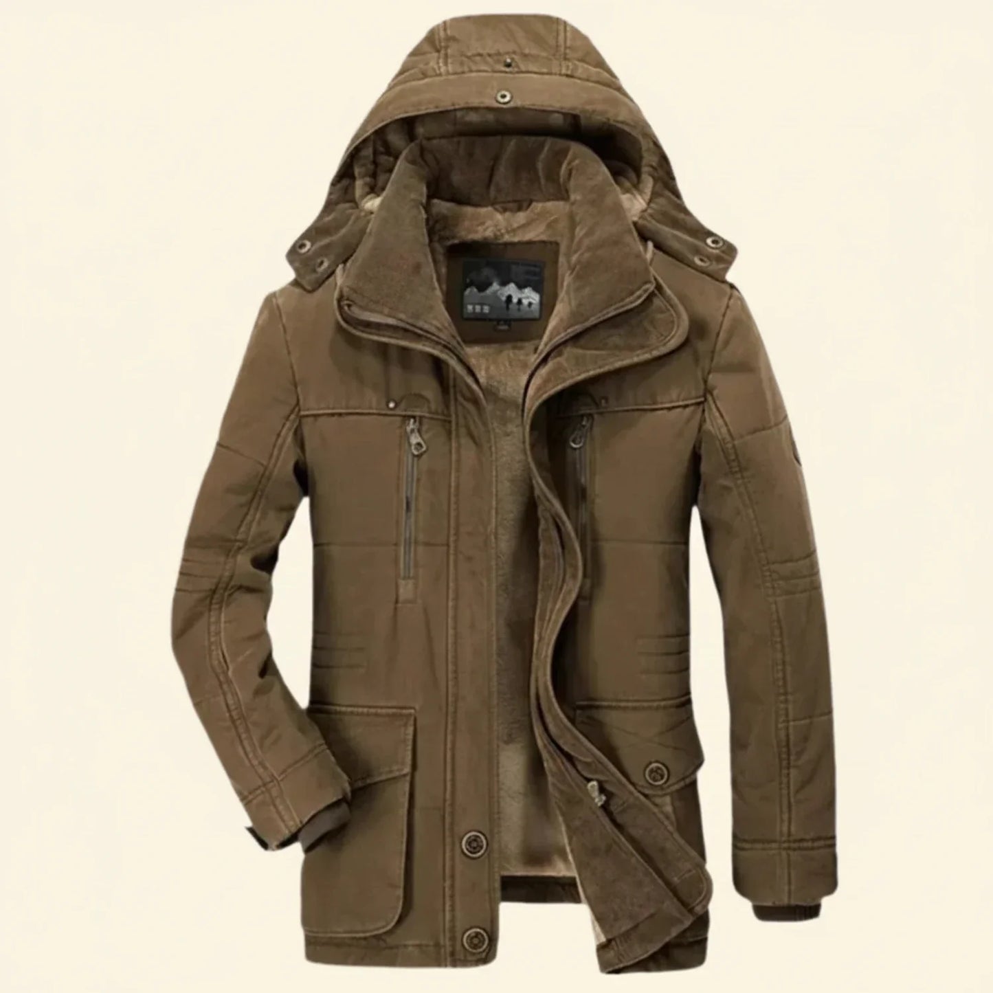 TrendAura Men's Hooded Utility Winter Jacket With Multiple Pockets And Quilted Shoulder Detail