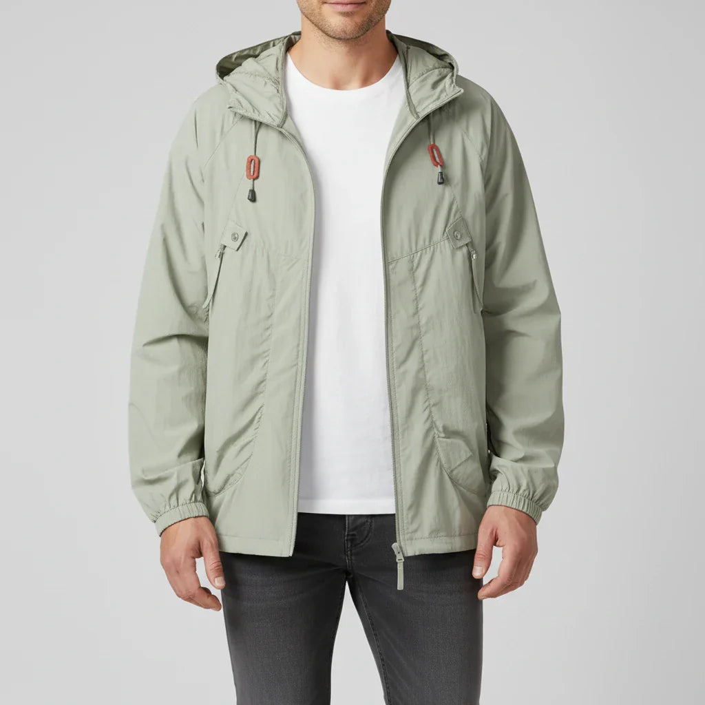 TrendAura Men's Lightweight Hooded Windbreaker Jacket With Zip Up Closure Drawstring Hood And Raglan Sleeves