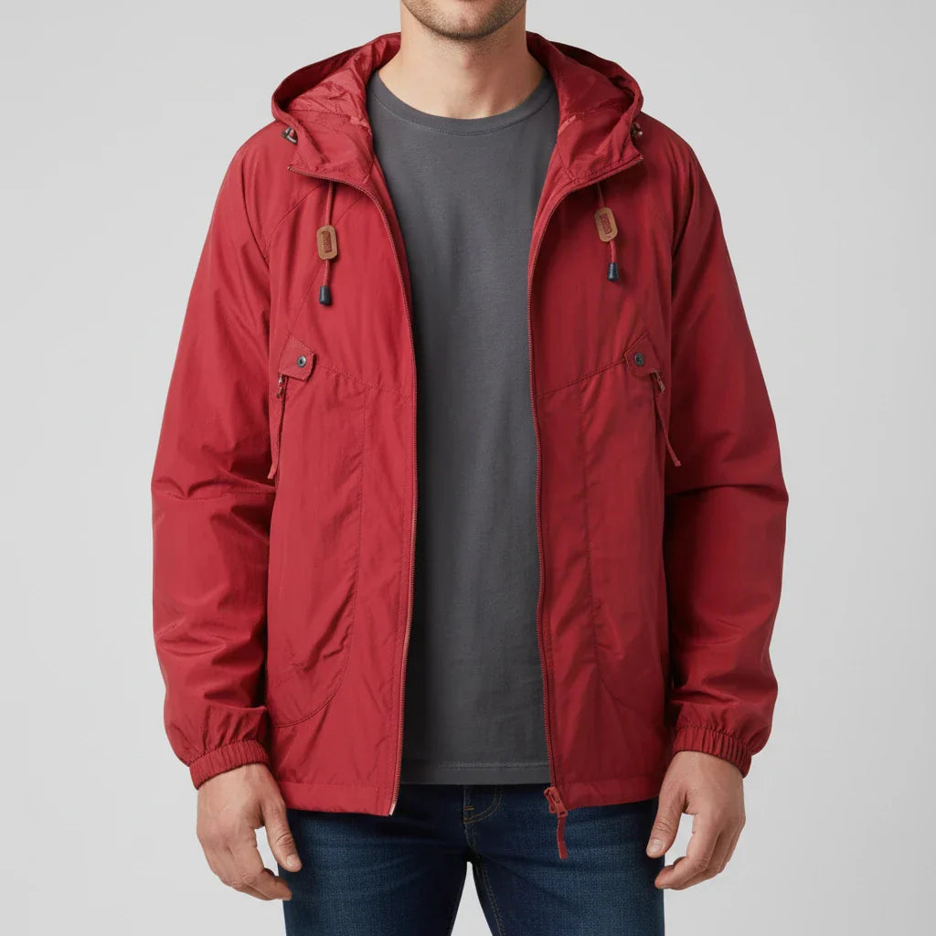 TrendAura Men's Lightweight Hooded Windbreaker Jacket With Zip Up Closure Drawstring Hood And Raglan Sleeves