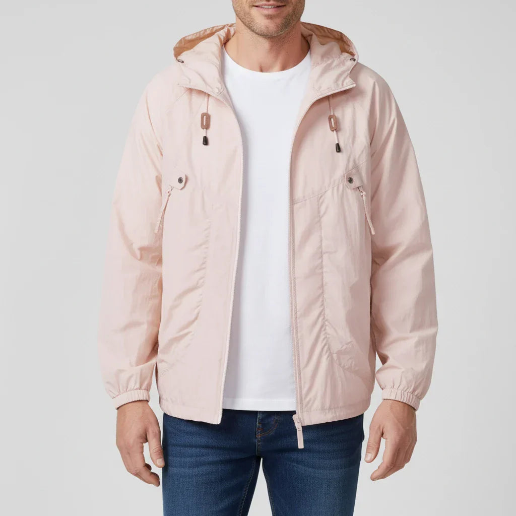 TrendAura Men's Lightweight Hooded Windbreaker Jacket With Zip Up Closure Drawstring Hood And Raglan Sleeves