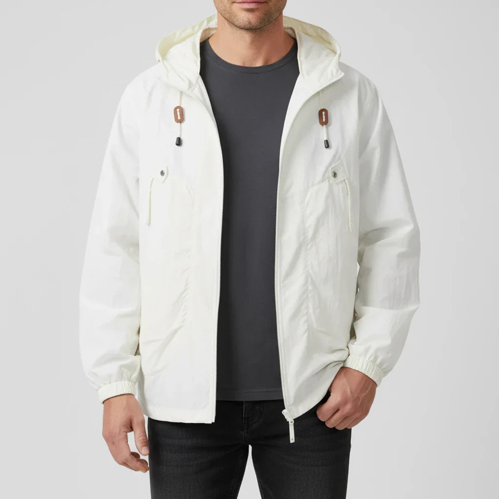 TrendAura Men's Lightweight Hooded Windbreaker Jacket With Zip Up Closure Drawstring Hood And Raglan Sleeves