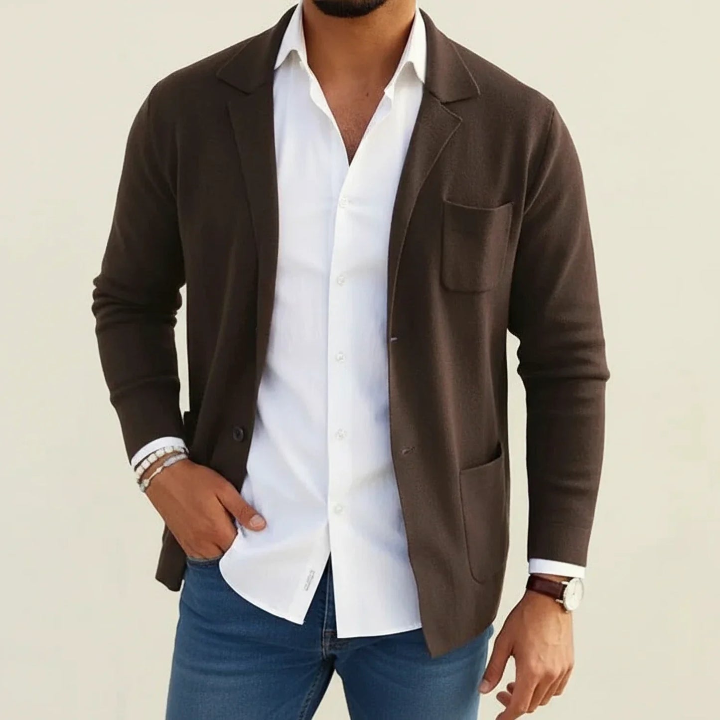 Men's Knit Blazer Slim Fit Notch Lapel Casual Style With Patch Pockets And Relaxed Comfort For Modern Wardrobe