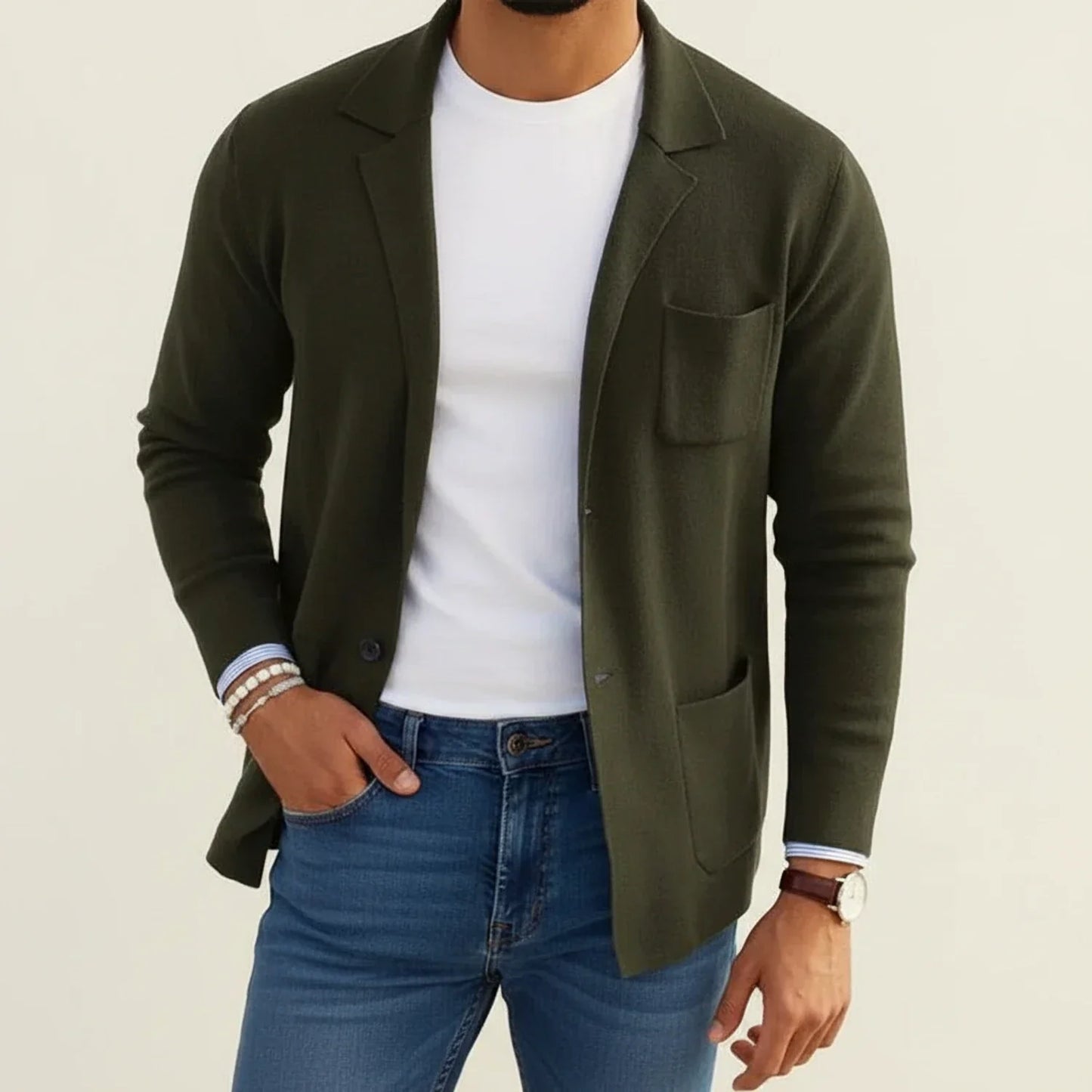 Men's Knit Blazer Slim Fit Notch Lapel Casual Style With Patch Pockets And Relaxed Comfort For Modern Wardrobe