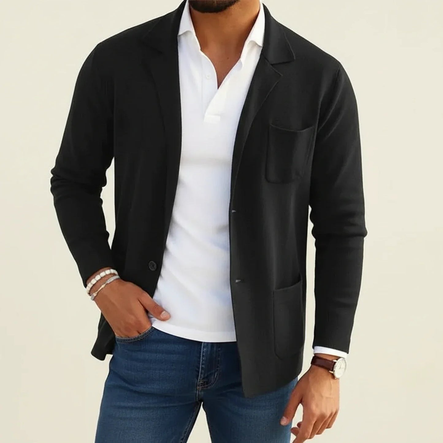 Men's Knit Blazer Slim Fit Notch Lapel Casual Style With Patch Pockets And Relaxed Comfort For Modern Wardrobe