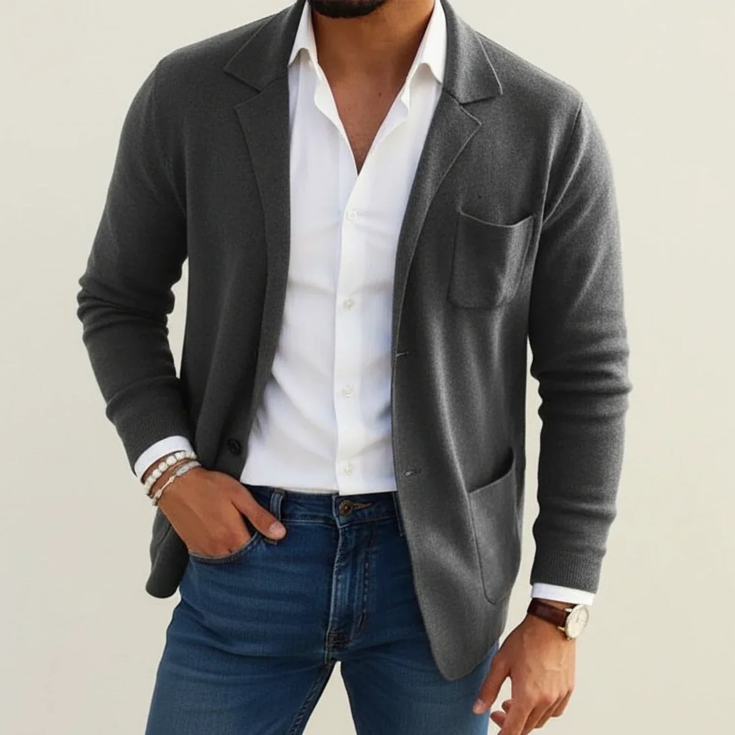 Men's Knit Blazer Slim Fit Notch Lapel Casual Style With Patch Pockets And Relaxed Comfort For Modern Wardrobe
