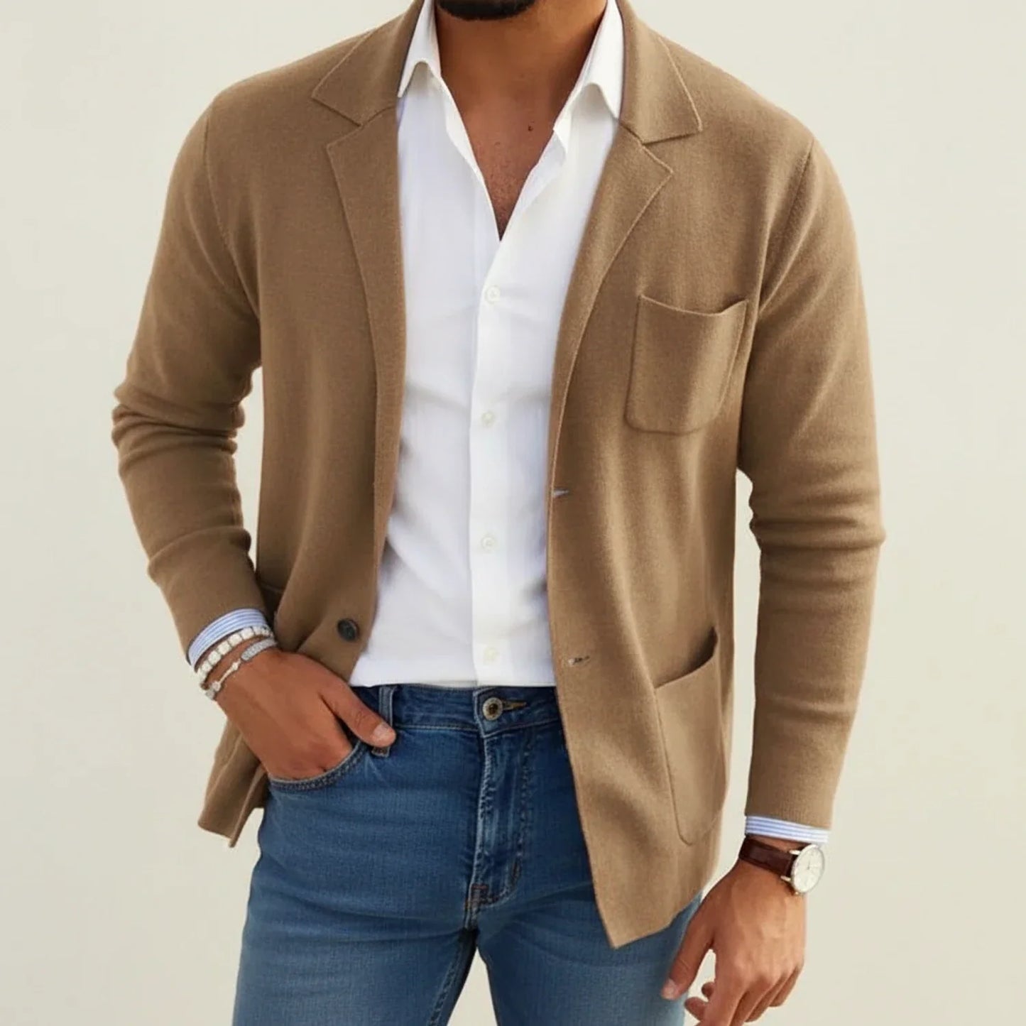 Men's Knit Blazer Slim Fit Notch Lapel Casual Style With Patch Pockets And Relaxed Comfort For Modern Wardrobe