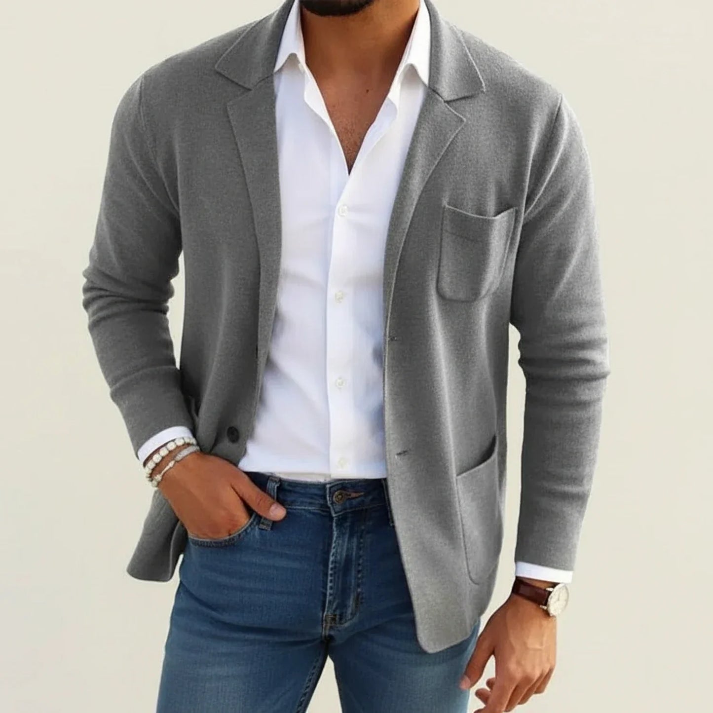 Men's Knit Blazer Slim Fit Notch Lapel Casual Style With Patch Pockets And Relaxed Comfort For Modern Wardrobe