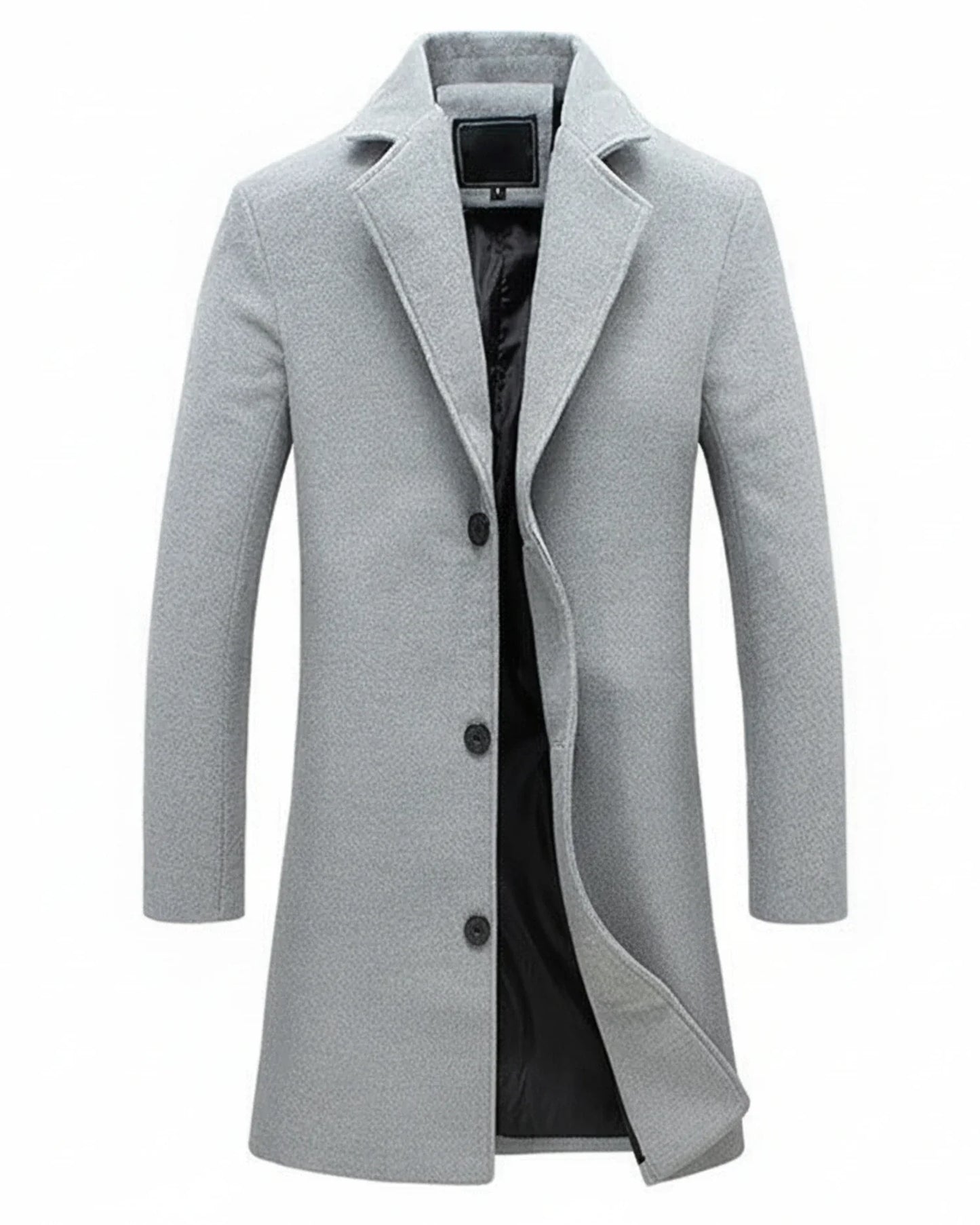 Mens Classic Formal Long Overcoat With Notch Lapel And Button Front For Versatile Formal Or Casual Wear TrendAura