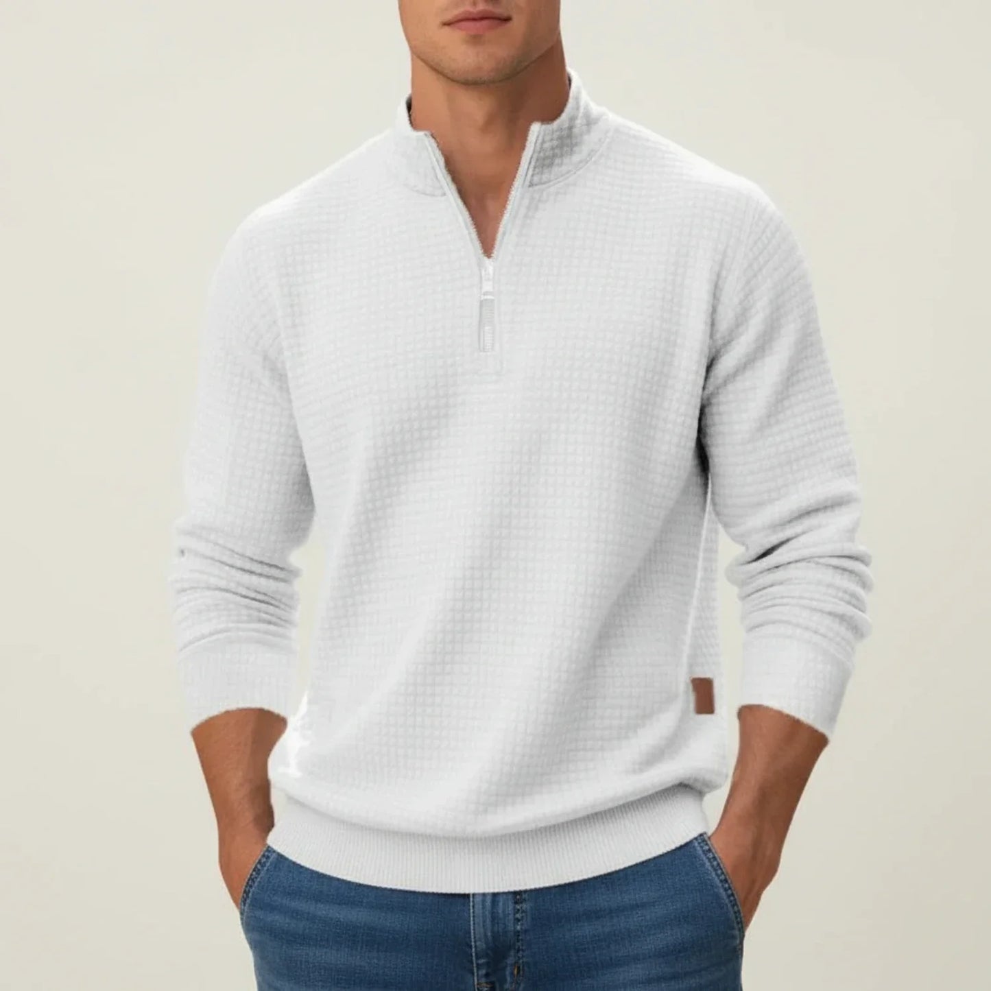 TrendAura Men's Quarter Zip Pullover Sweater With Textured Finish And Stand Collar For Layering