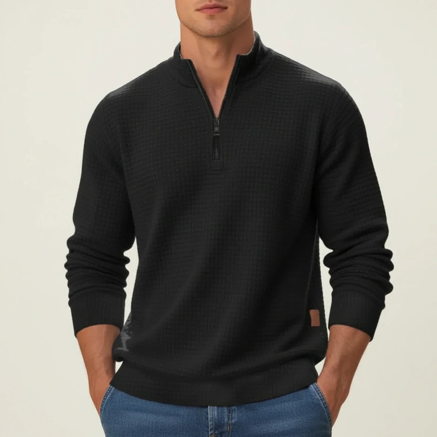 TrendAura Men's Quarter Zip Pullover Sweater With Textured Finish And Stand Collar For Layering