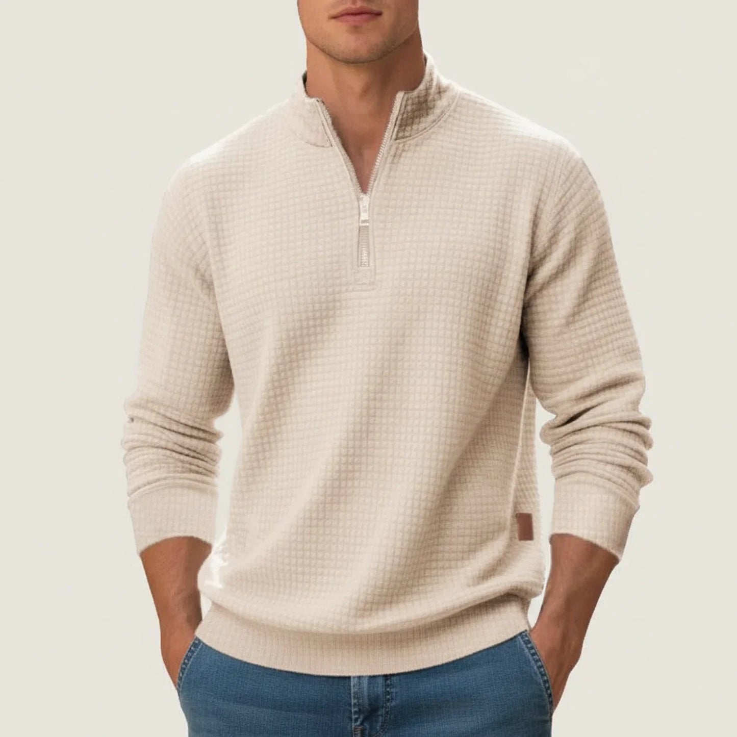 TrendAura Men's Quarter Zip Pullover Sweater With Textured Finish And Stand Collar For Layering