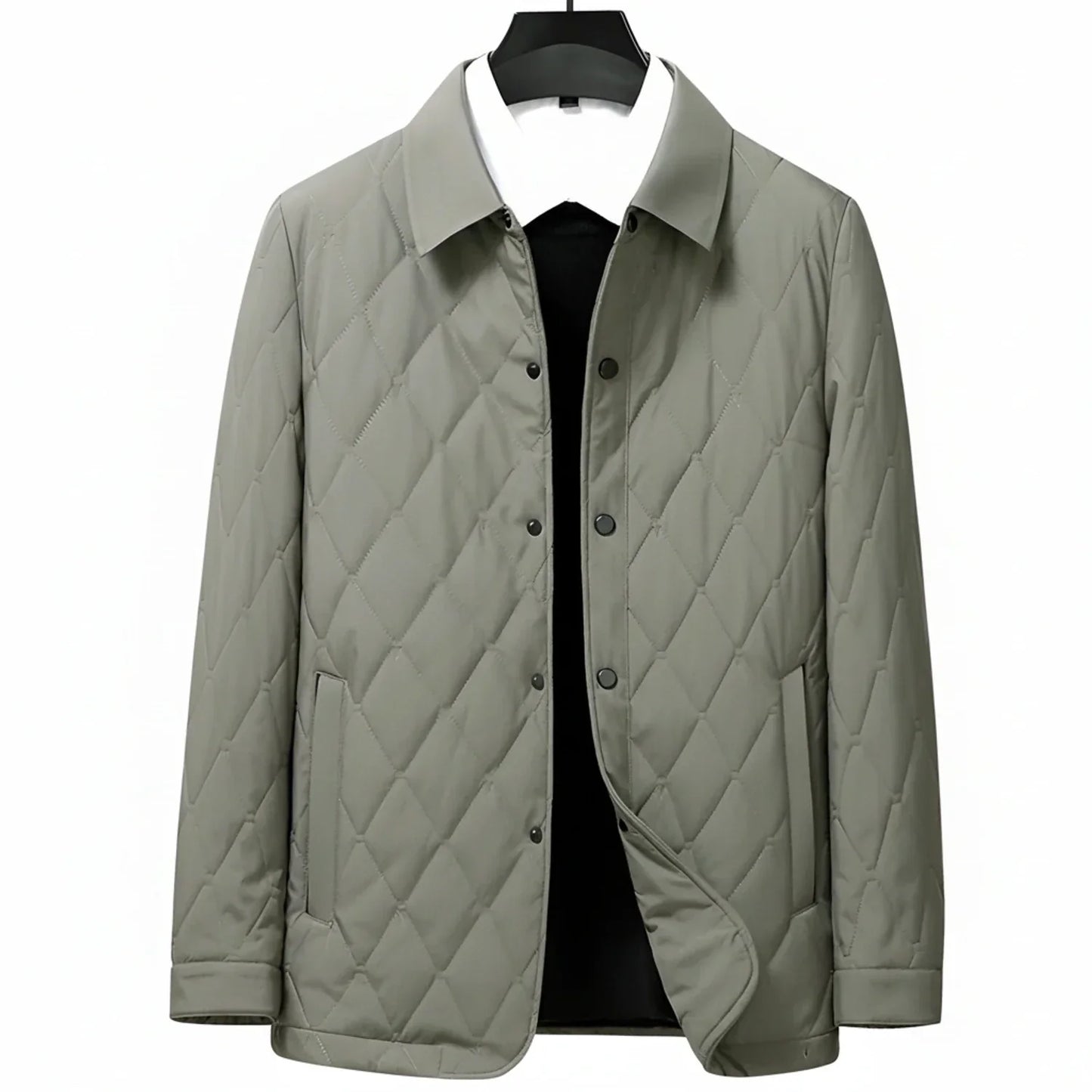 TrendAura Men's Quilted Diamond Stitch Casual Jacket With Front Pockets And Classic Collar