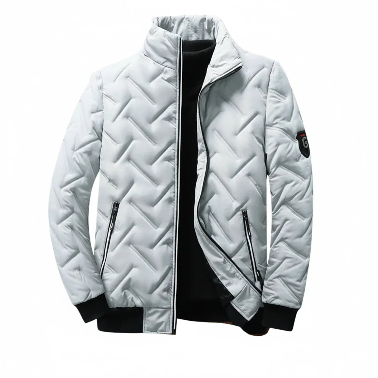 TrendAura Mens Slim Fit Quilted Puffer Jacket With Stand Collar Zip Front Warm Fashion Coat