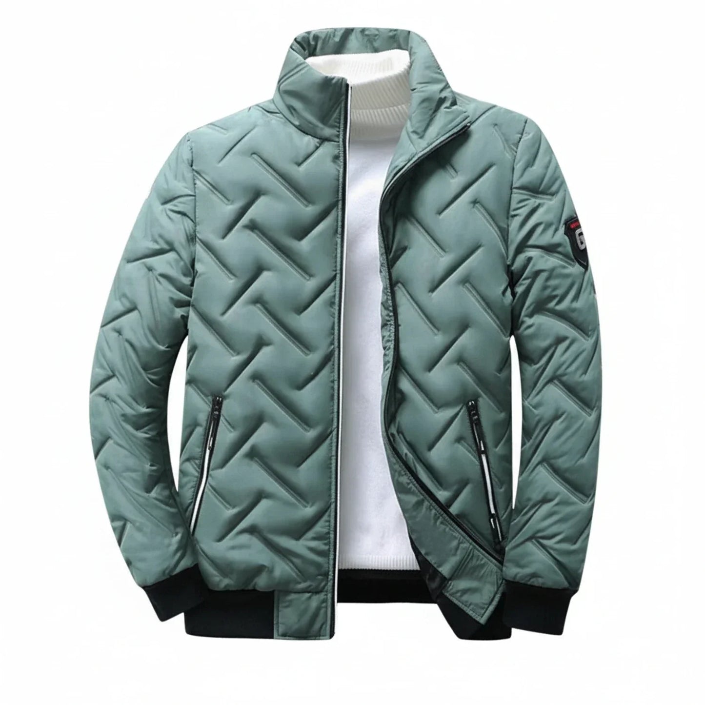 TrendAura Mens Slim Fit Quilted Puffer Jacket With Stand Collar Zip Front Warm Fashion Coat